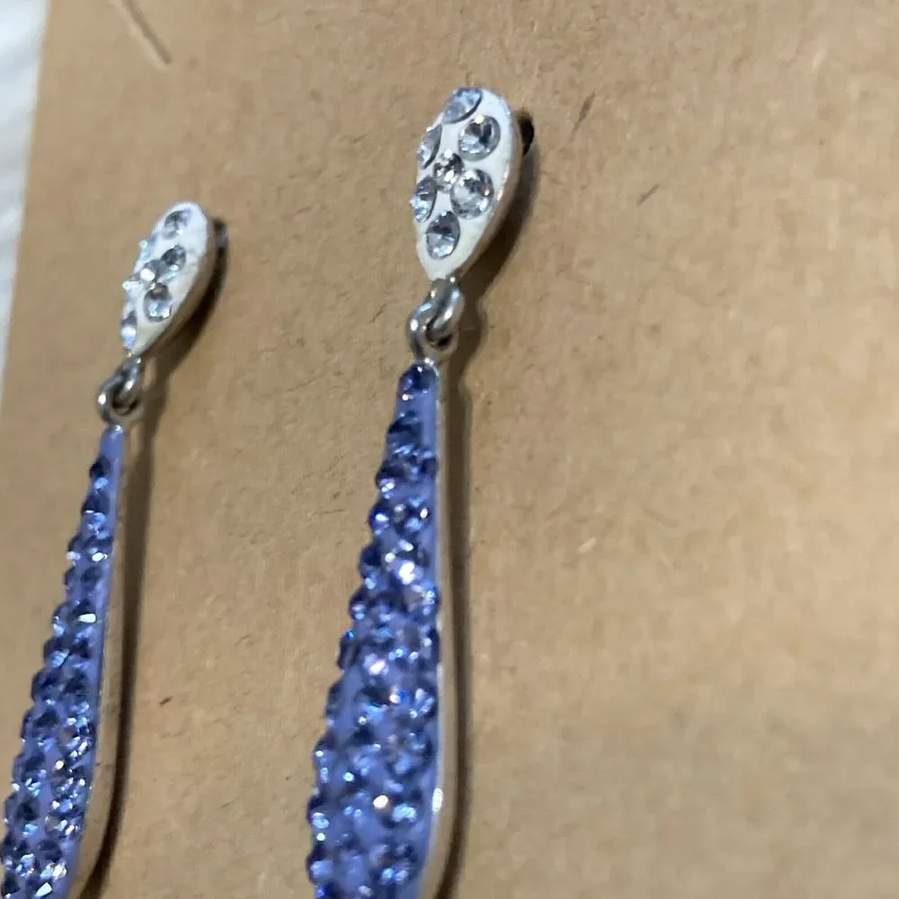 Sterling Silver Drop Dangle EARRINGS vtg Purple White Crystal 1.4